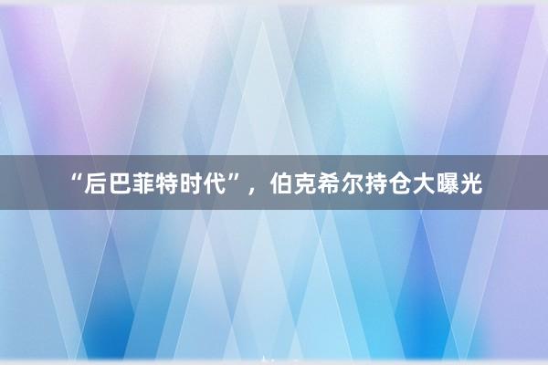 “后巴菲特时代”，伯克希尔持仓大曝光