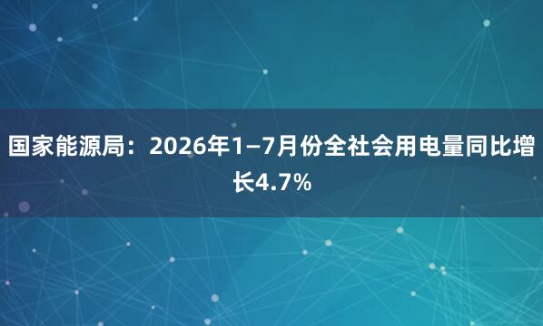 国家能源局：2026年1—7月份全社会用电量同比增长4.7%
