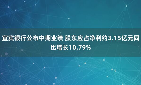 宜宾银行公布中期业绩 股东应占净利约3.15亿元同比增长10.79%