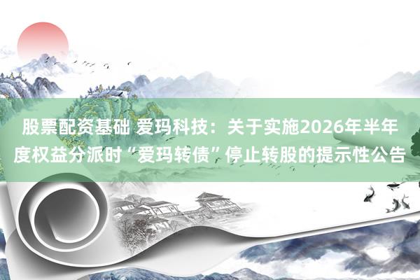 股票配资基础 爱玛科技：关于实施2026年半年度权益分派时“爱玛转债”停止转股的提示性公告