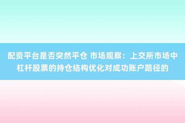配资平台是否突然平仓 市场观察：上交所市场中杠杆股票的持仓结构优化对成功账户路径的