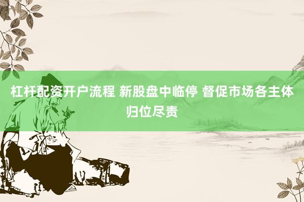 杠杆配资开户流程 新股盘中临停 督促市场各主体归位尽责