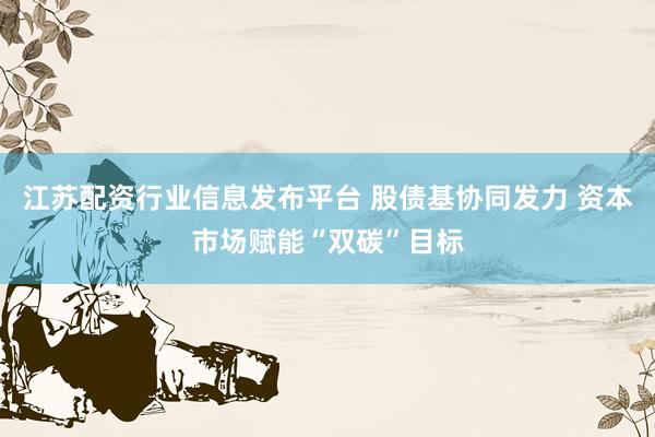 江苏配资行业信息发布平台 股债基协同发力 资本市场赋能“双碳”目标