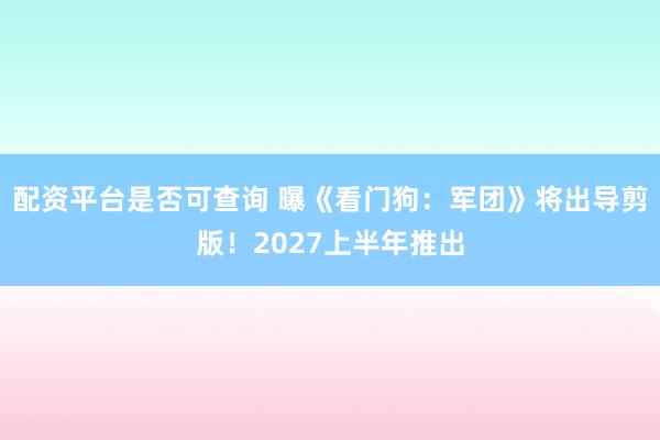 配资平台是否可查询 曝《看门狗:军团》将出导剪版!2027上半年推出