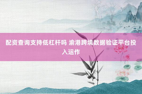 配资查询支持低杠杆吗 渝港跨境数据验证平台投入运作