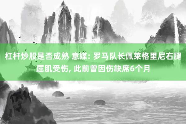 杠杆炒股是否成熟 意媒: 罗马队长佩莱格里尼右腿屈肌受伤, 此前曾因伤缺席6个月