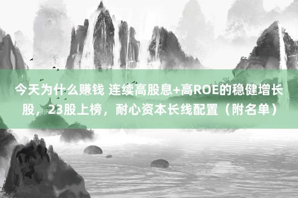 今天为什么赚钱 连续高股息+高ROE的稳健增长股，23股上榜，耐心资本长线配置（附名单）